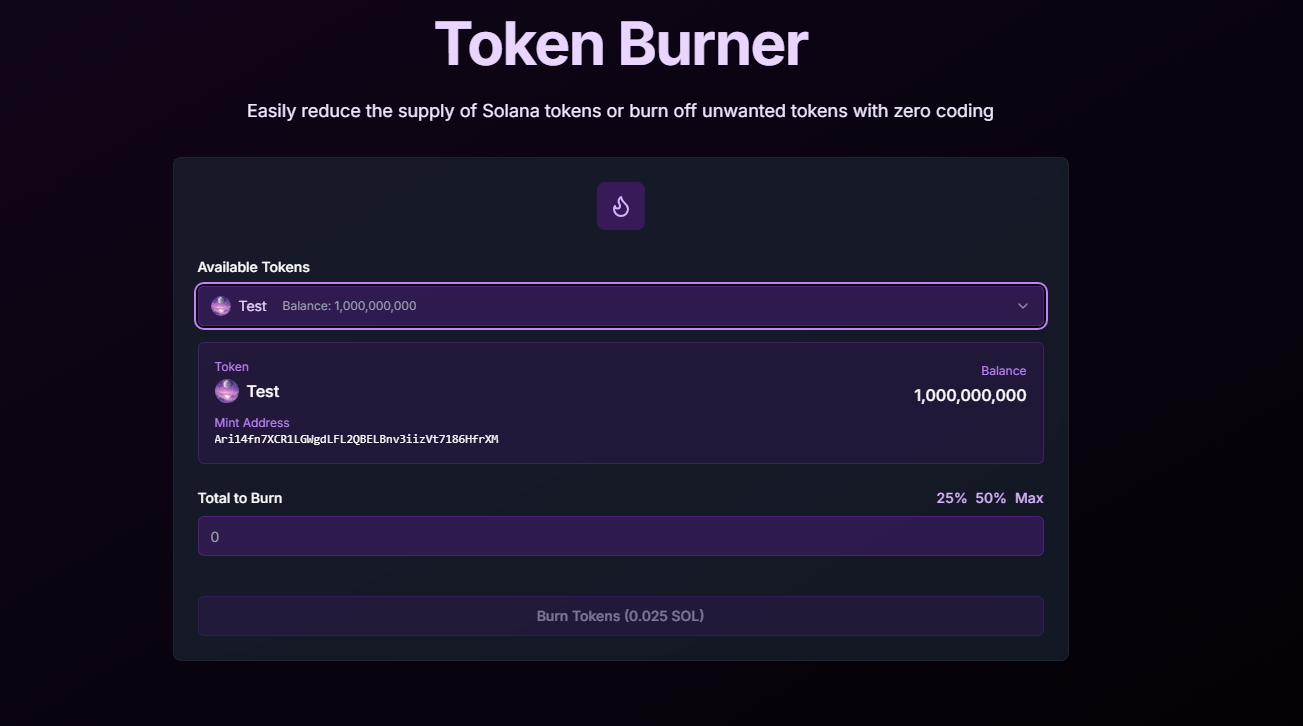 Token Burner Interface